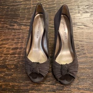 Grey Suede Peep Toe Pumps